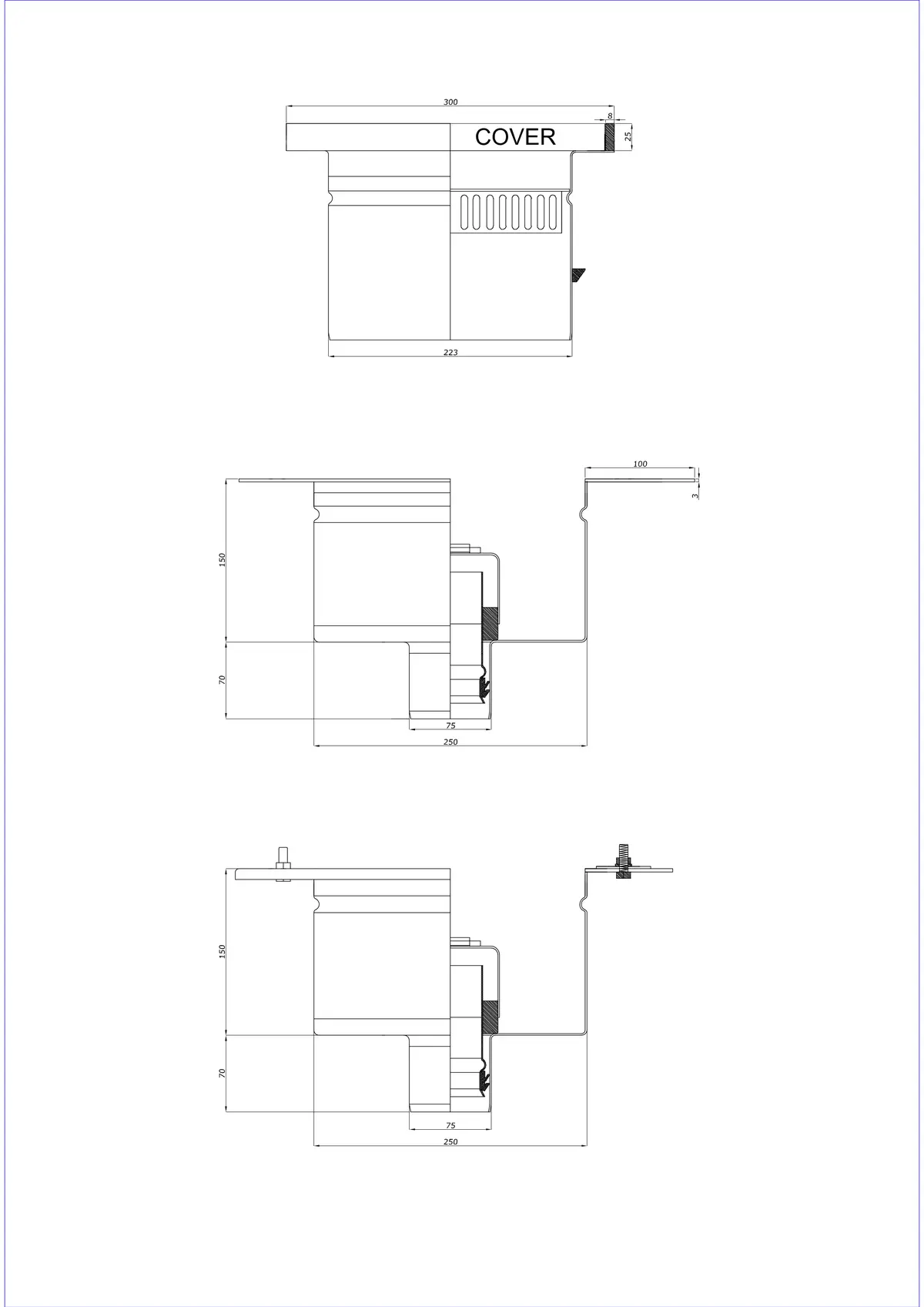 Golvbrunn BK_KROD 300 DN 75 med kant 25x8 mm - Tvådelat vertikalt avlopp