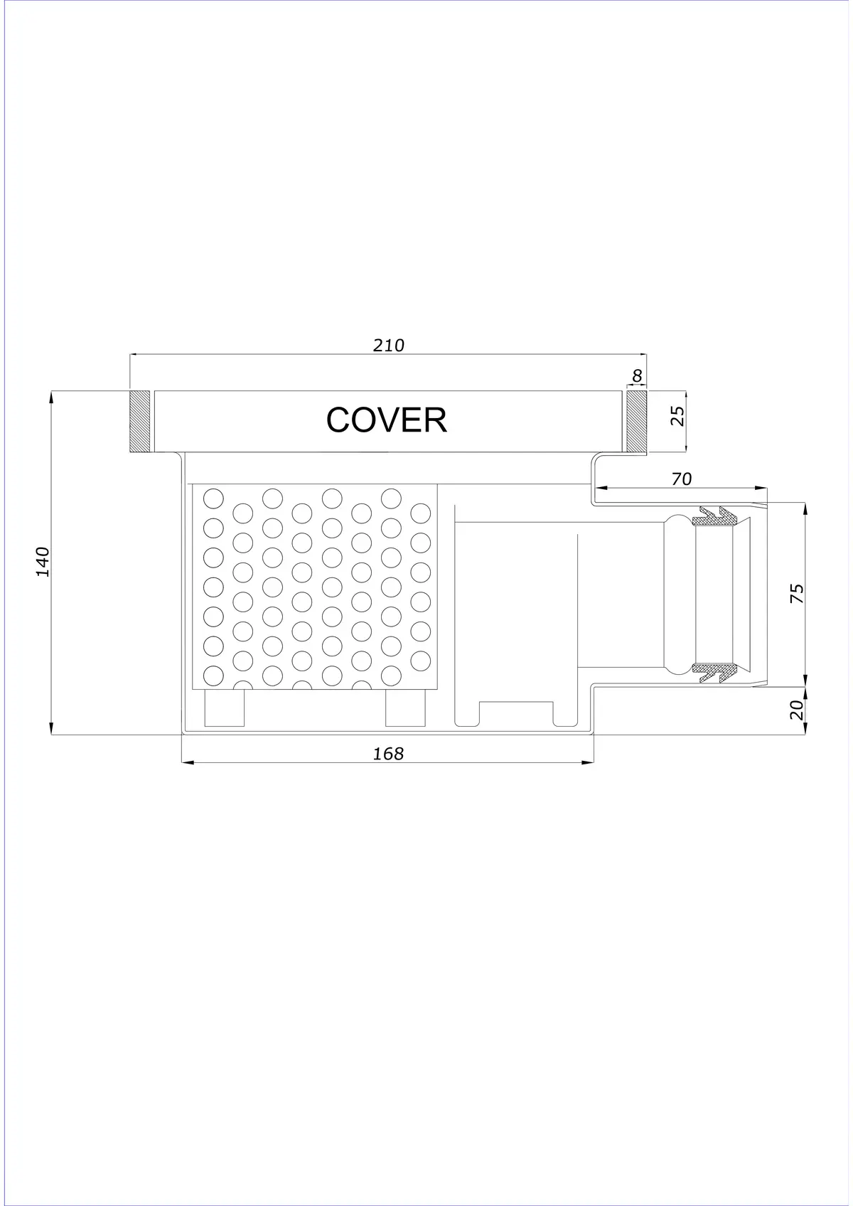 Golvbrunn BK_KROB 210 DN 75 med kant 25x8mm - Enkel horisontell