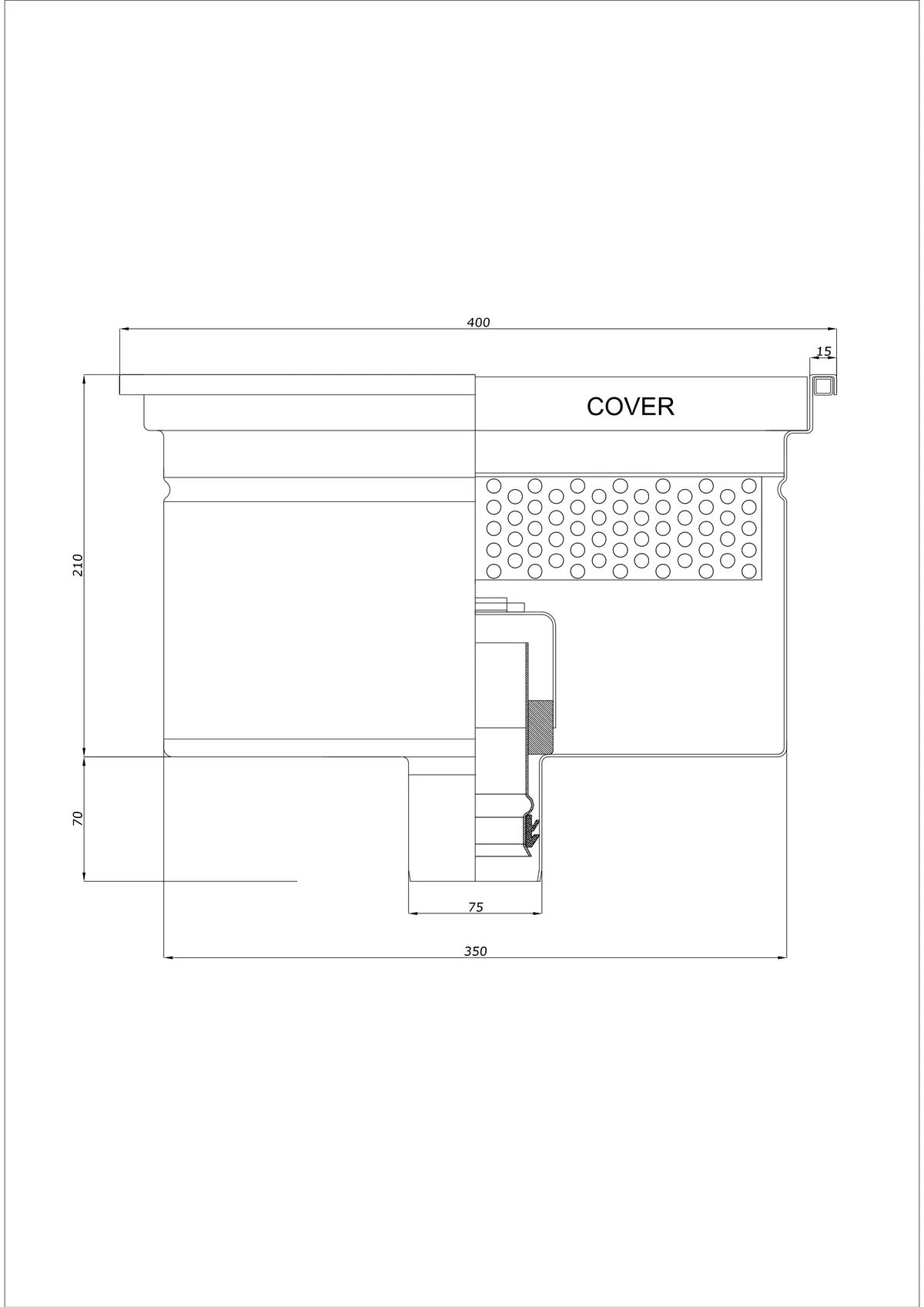 Golvbrunn BK_KRD 400x400 DN 75 - Enkel vertikal avlopp