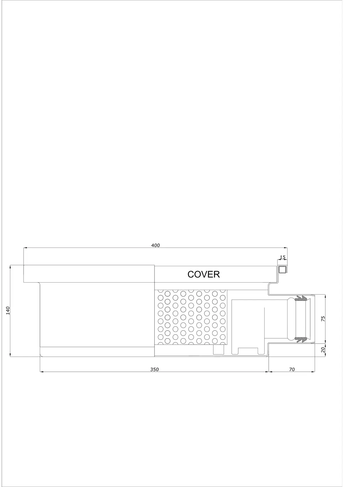 Golvbrunn BK_KRB 400x400 DN 75 - Enkel Horisontell
