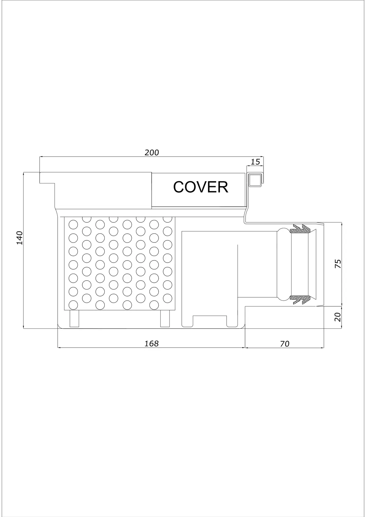 Golvbrunn BK_KRB 200x200 DN 75 - Enkel Horisontell