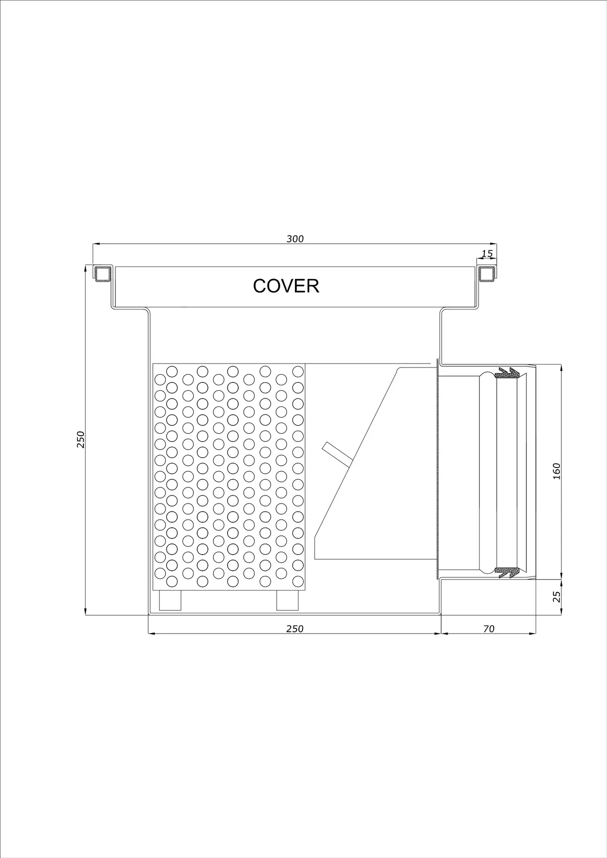 Golvbrunn BK_KRB 300x300 DN 160 - Enkel Horisontell