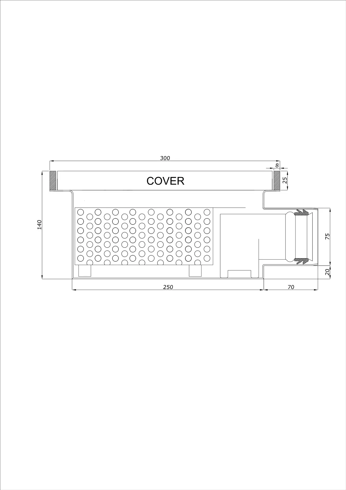Golvbrunn BK_KRB 300x300 DN 75 - Enkel Horisontell
