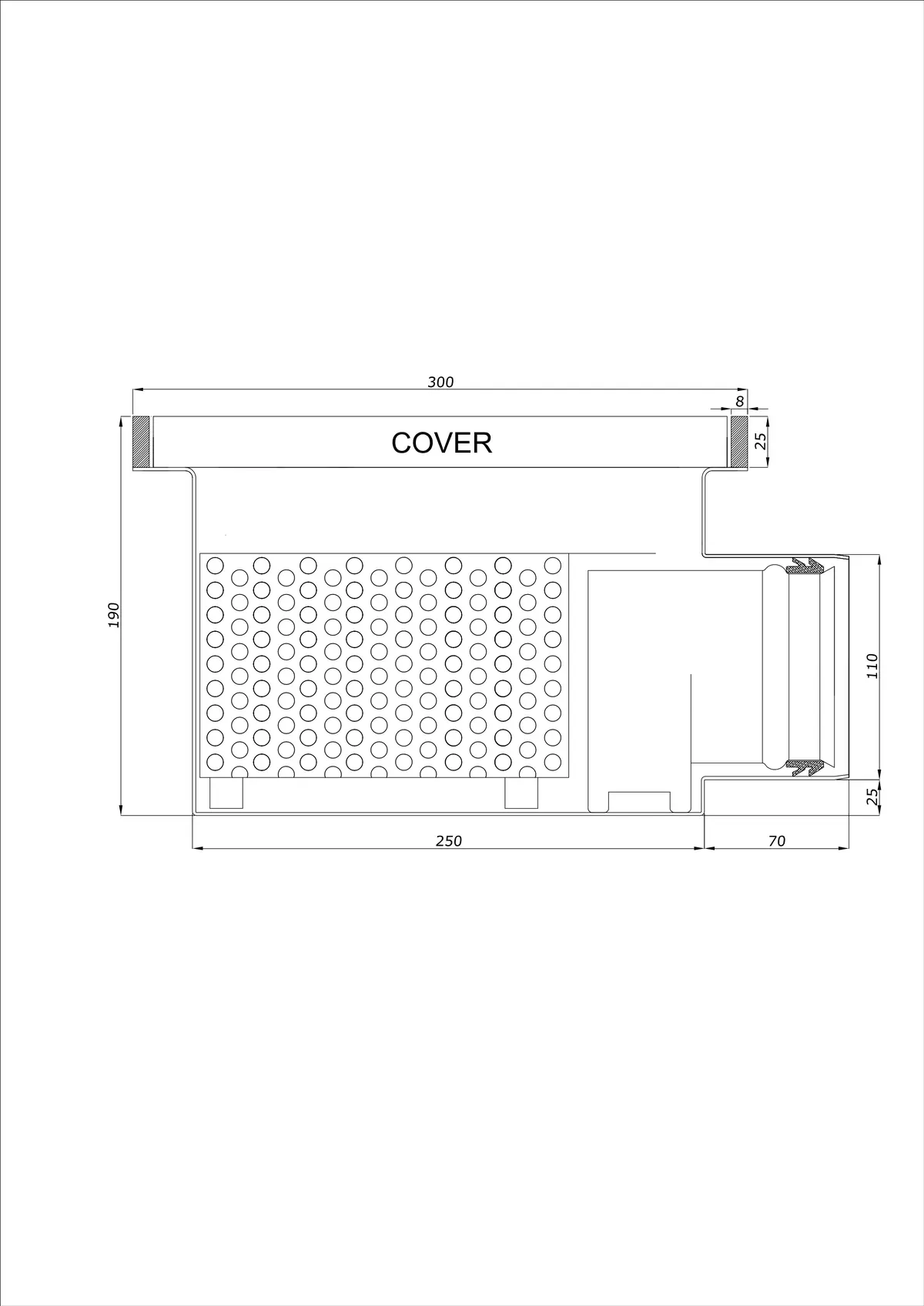 Golvbrunn BK_KROB 300 DN 110 med kant 25x8mm - Enkel horisontell