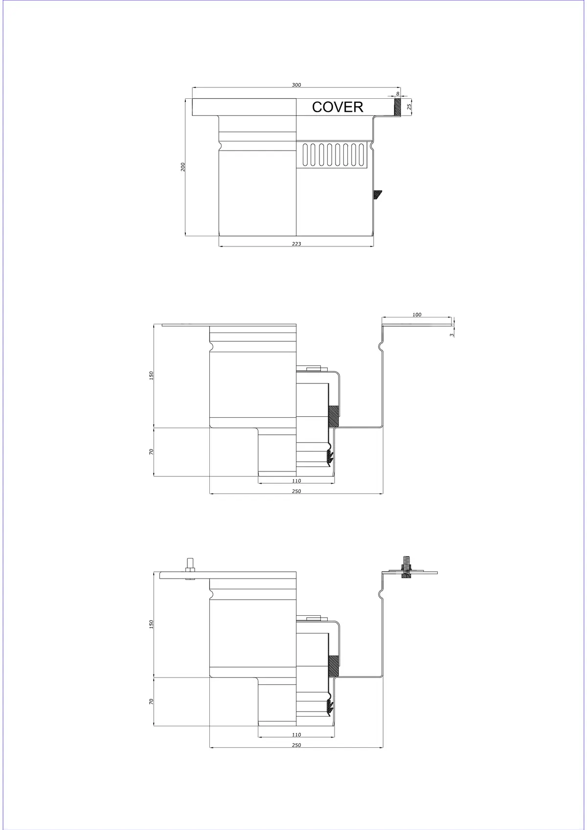 Golvbrunn BK_KROD 300 DN 110 med kant 25x8mm - Tvådelad vertikal avlopp