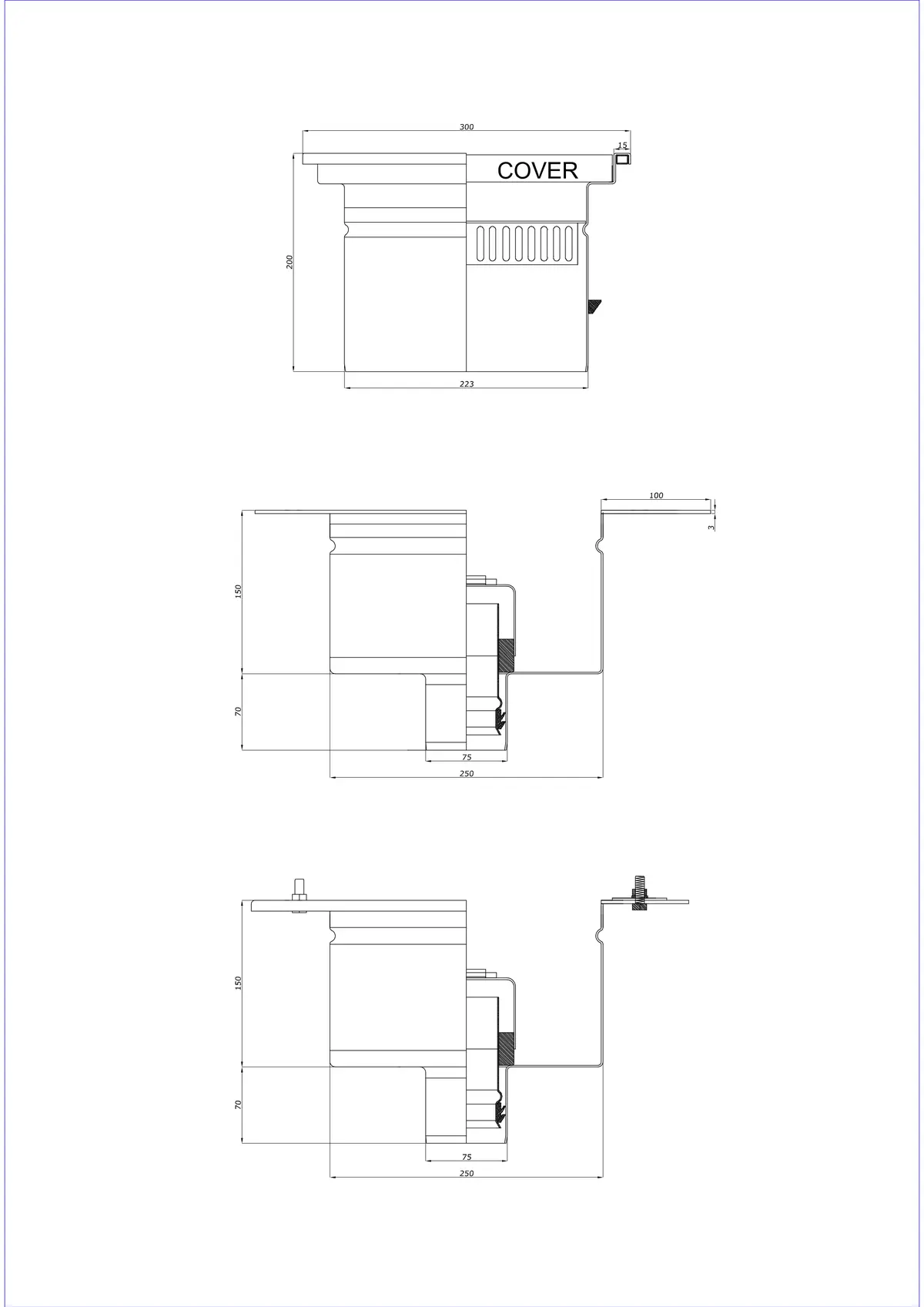 Golvbrunn BK_KRD 300x300 DN 75 - Tvådelad vertikal
