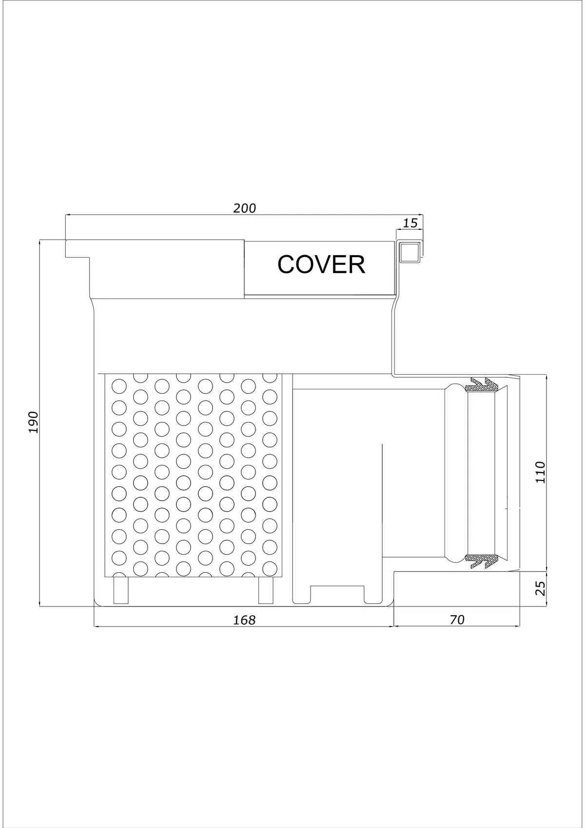 Golvbrunn BK_KRB 200x200 DN 110 - Enkel Horisontell