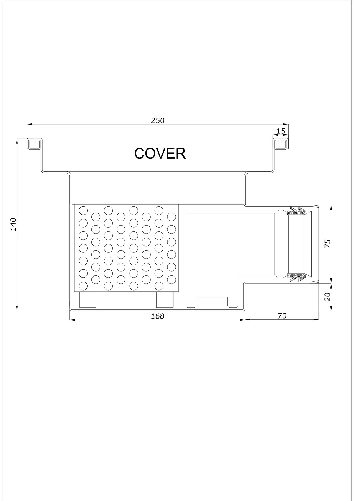 Golvbrunn BK_KRB 250x250 DN 75 - Enkel Horisontell