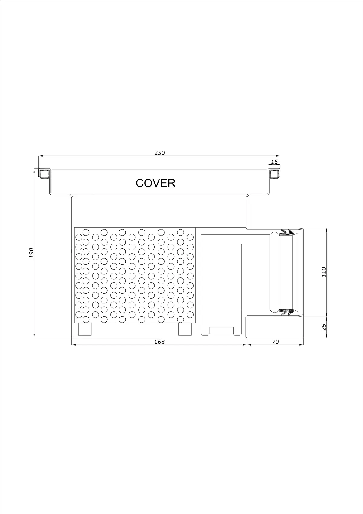 Golvbrunn BK_KRB 250x250 DN 110 - Enkel Horisontell