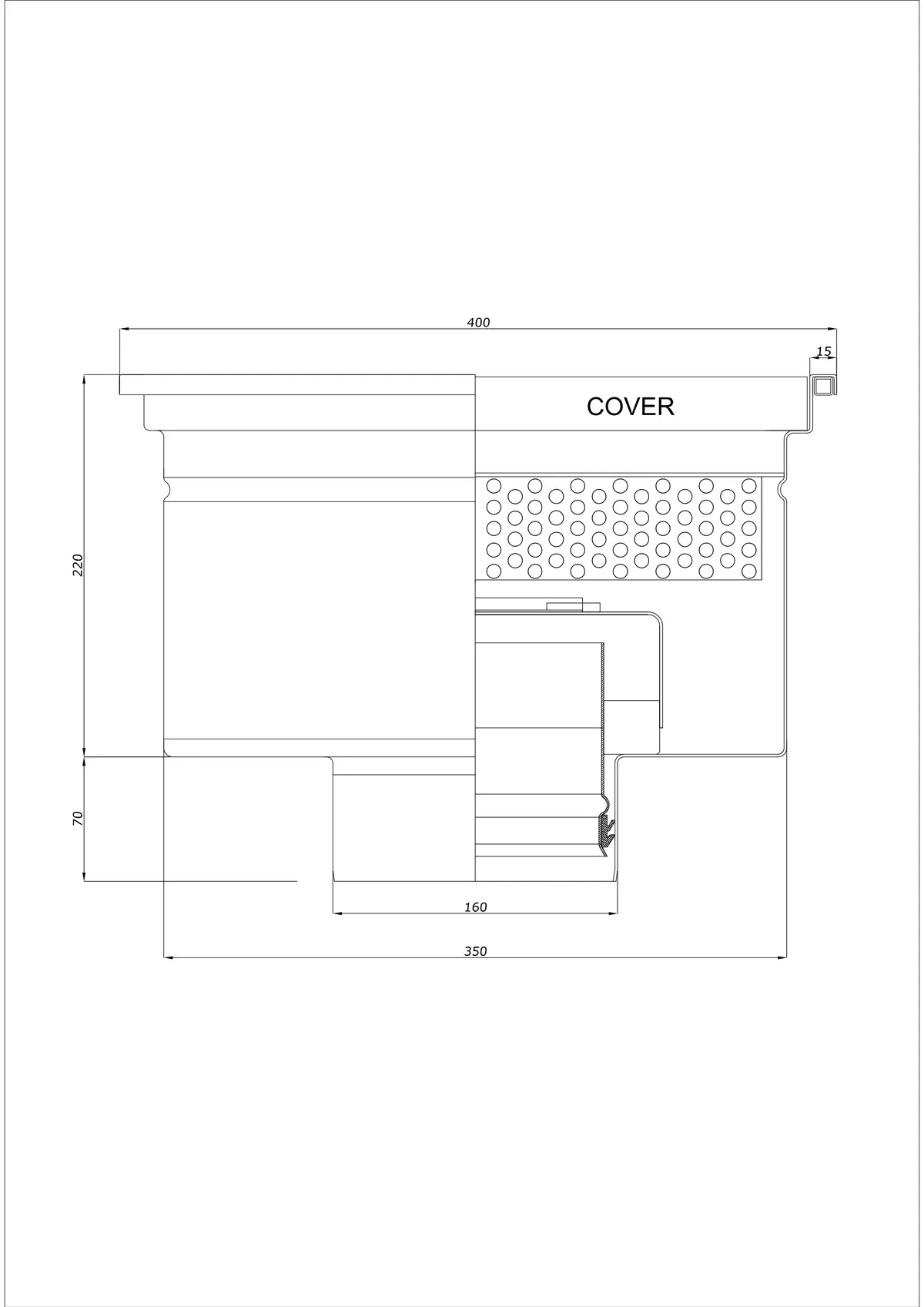 Golvbrunn BK_KRD 400x400 DN 160 - Enkel vertikal avlopp
