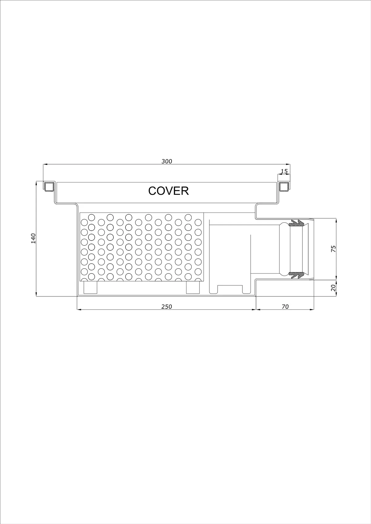 Golvbrunn BK_KRB 300x300 DN 75 - Enkel Horisontell