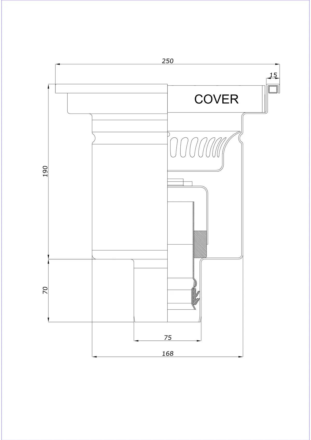 Golvbrunn BK_KRD 250x250 DN 75 - Enkel vertikal