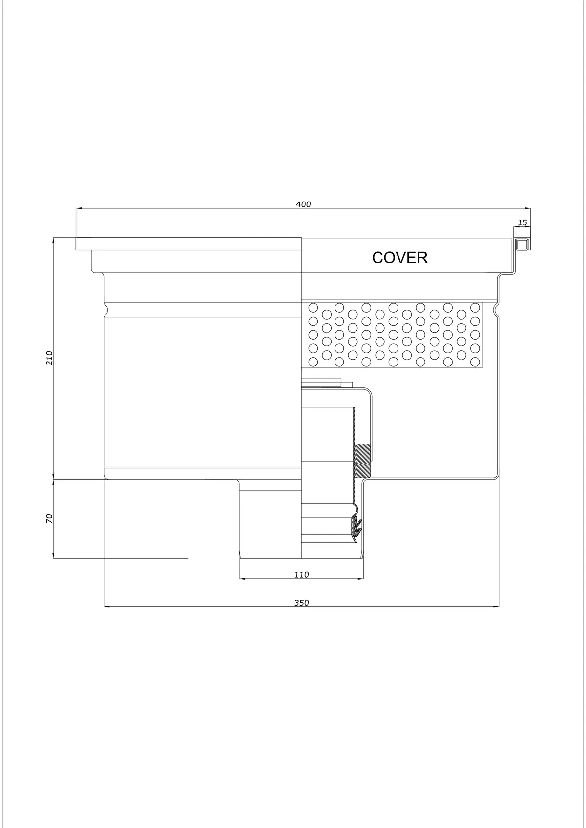 Golvbrunn BK_KRD 400x400 DN 110 - Enkel vertikal