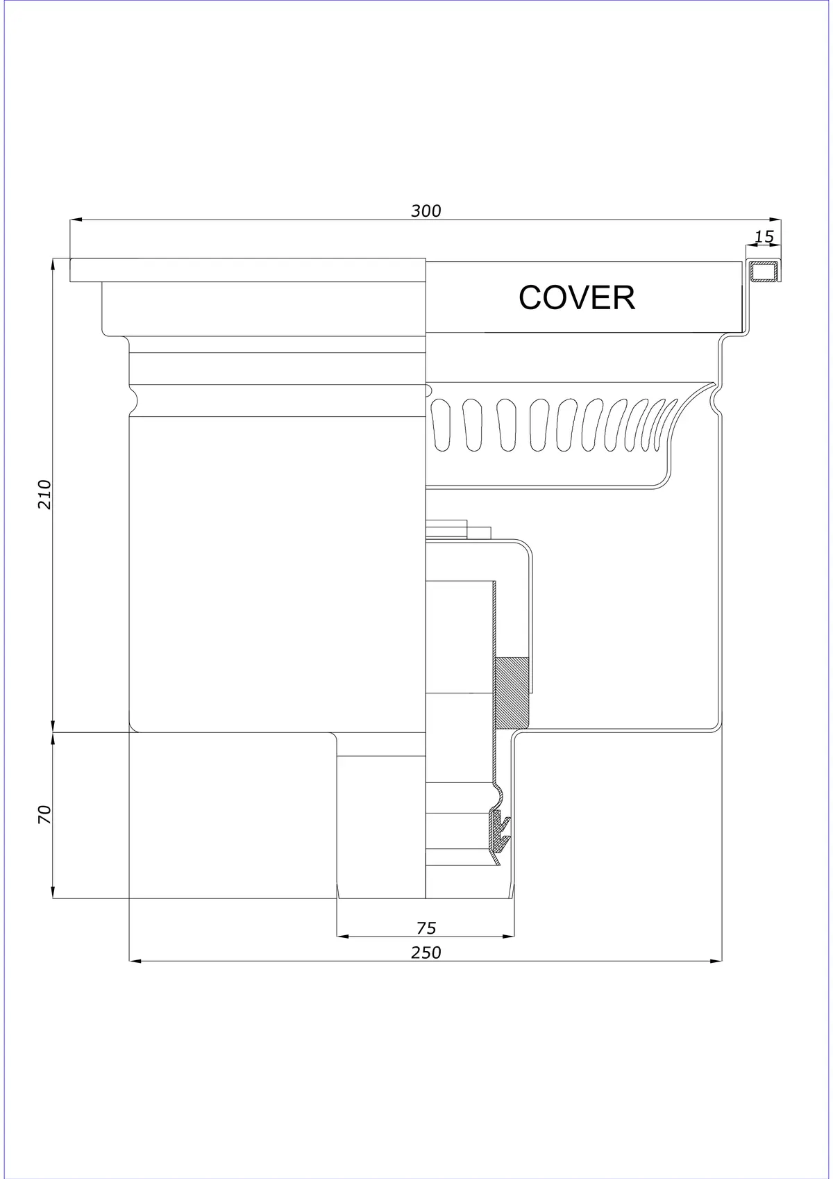 Golvbrunn BK_KRD 300x300 DN 75 - Enkel del vertikal