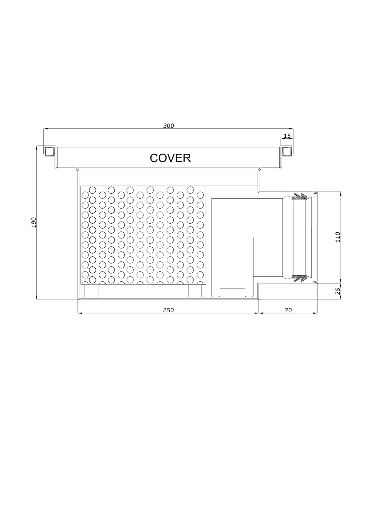 Golvbrunn BK_KRB 300x300 DN 110 - Enkel Horisontell