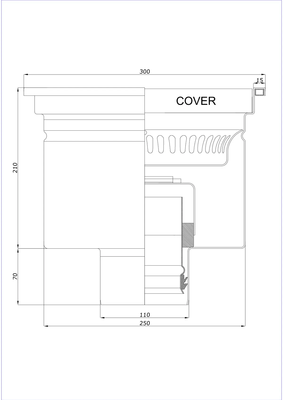Golvbrunn BK_KRD 300x300 DN 110 - Enkel vertikal