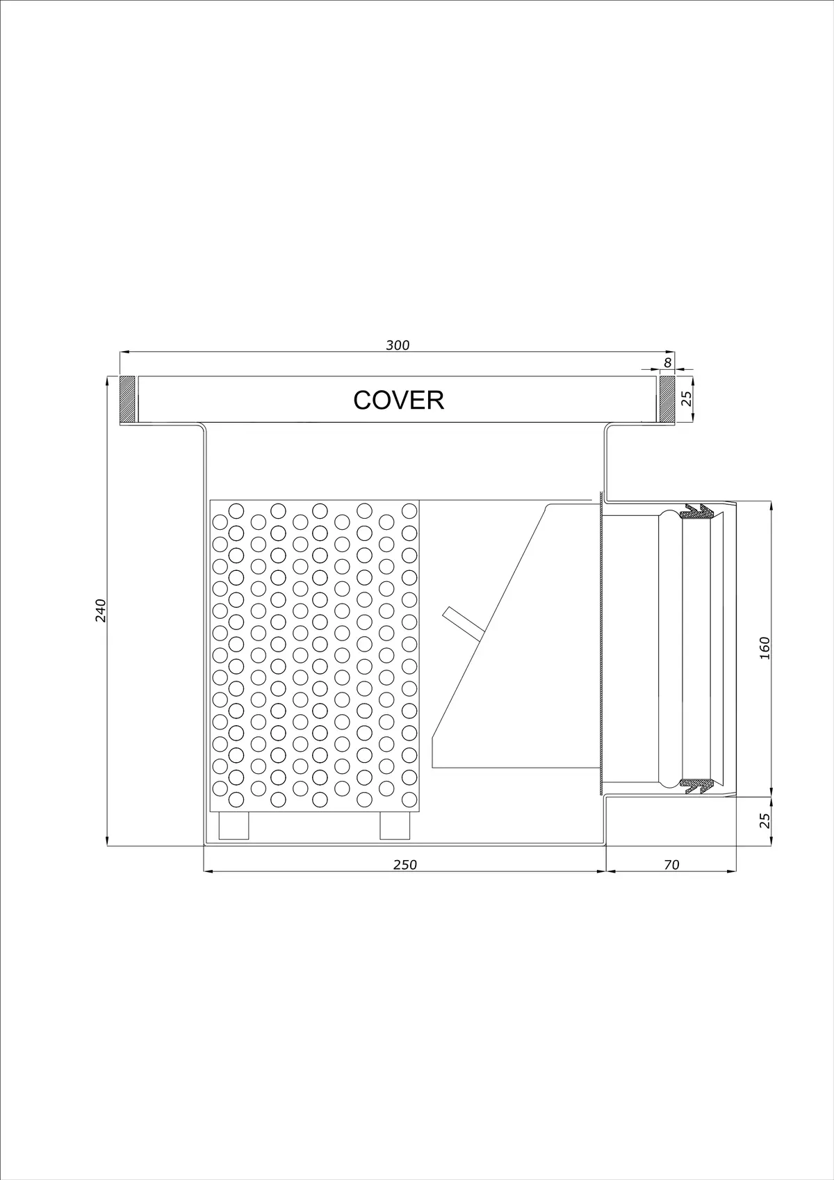 Golvbrunn BK_KROB 300 DN 160 med kant 25x8mm - Enkel horisontell avlopp
