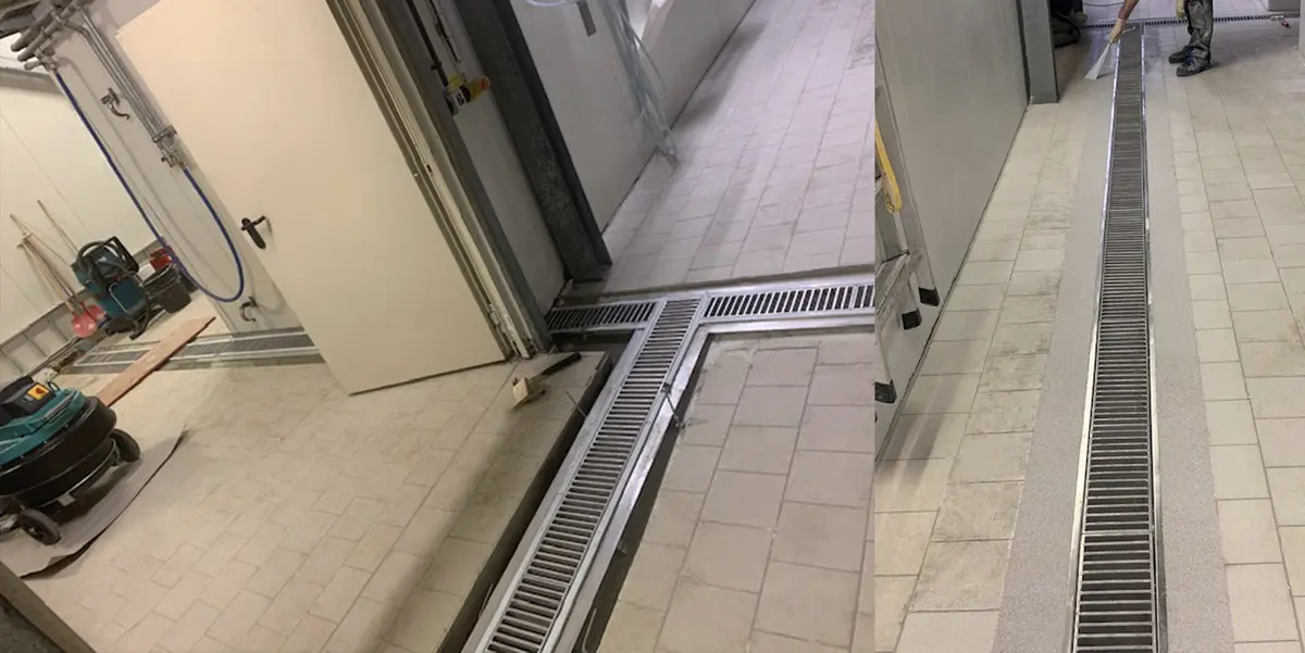 Modernisering av golvet i en livsmedelsförädlingsanläggning - installation av dräneringskanaler
