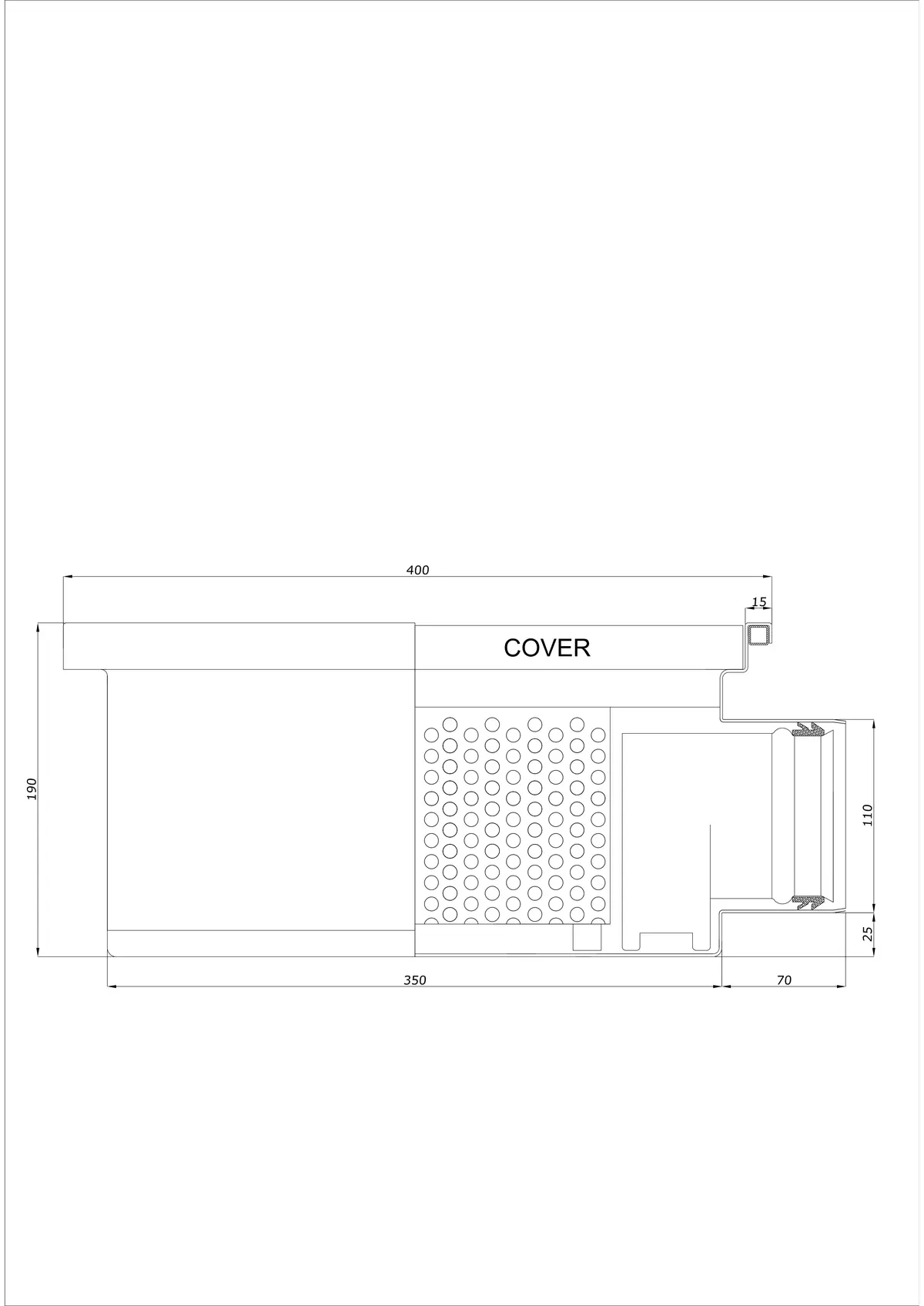 Golvbrunn BK_KRB 400x400 DN 110 - Enkel Horisontell