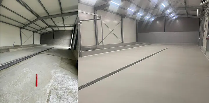 Industriell avloppskanal i produktionshallen